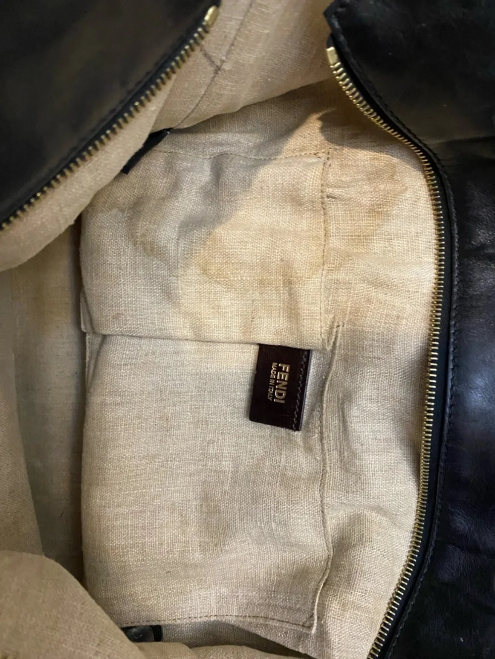 Authentic FENDI Pequin Stripe Large Canvas Leather Tote Bag 8BN242